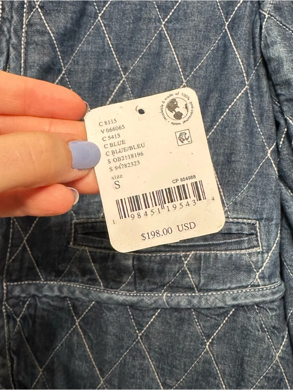 NEW Free People Peggy Quilted Denim Jacket Small - Picture 8 of 10